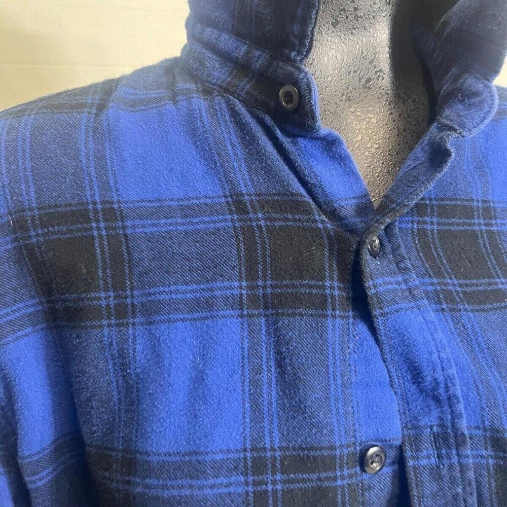 Old Navy Blue Plaid Flannel Slim Fit Long Sleeve Collarless Buttonup Shirt Mediu - Picture 2 of 4